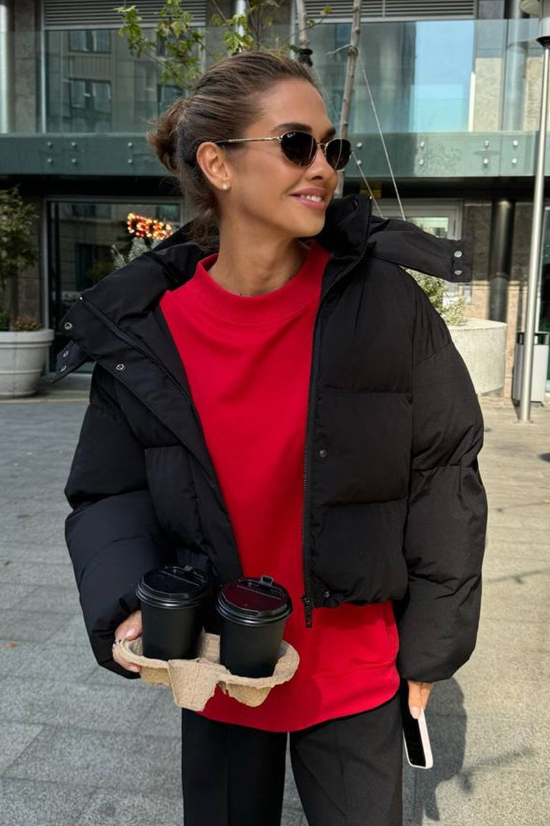 Relaxed Fit Cropped Hooded Puffer Jacket