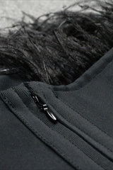 Black Feather Strapless Bandage Party Dress