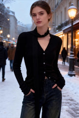 Chic Snood Neck Ribbed Knit Top