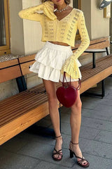 Hollow Out Knit V Neck Long Sleeve Cardigan