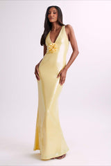 Backless Floral Sequin Maxi Dress S / Yellow