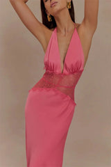 Lace Patchwork Backless Halter Boho Dress