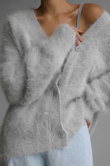 Faux Fur Blend V-Neck Cardigan S / Ivory