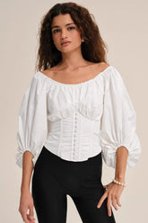 Corset Back Bow Puff Sleeve Blouse