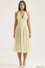 Deep V Neck Backless Floral A Line Floral Dress