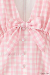 Deep V Neck Backless Pleated Printed A Line Mini Dress