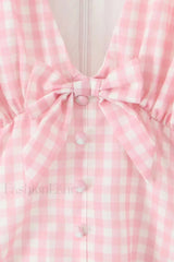 Deep V Neck Backless Pleated Printed A Line Mini Dress