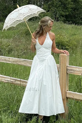 Deep V Neck Backless Pure Desire White Slim Fit Maxi Dress White / XS