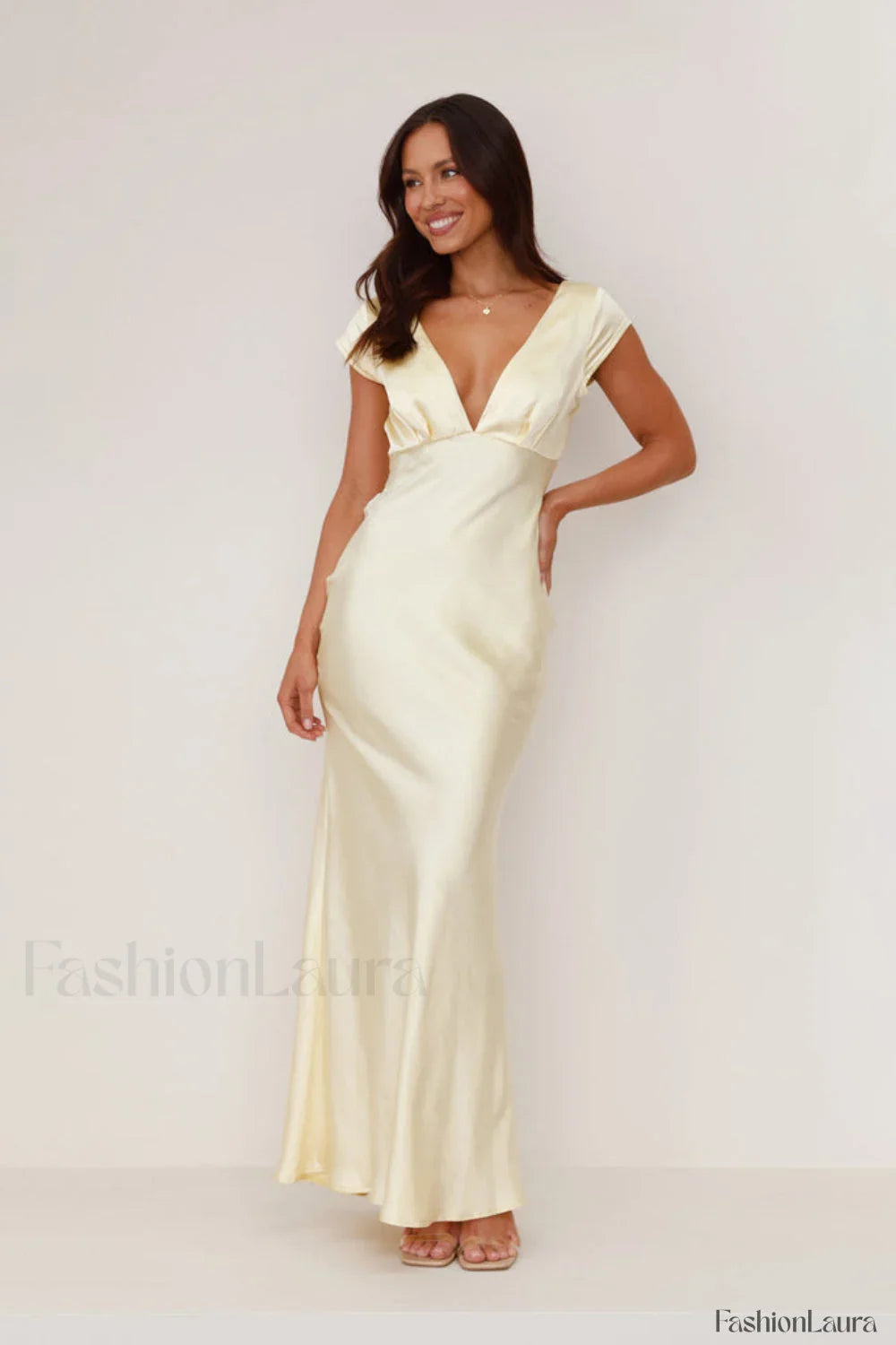 Deep V Neck Bodycon Backless Midi Work Dress