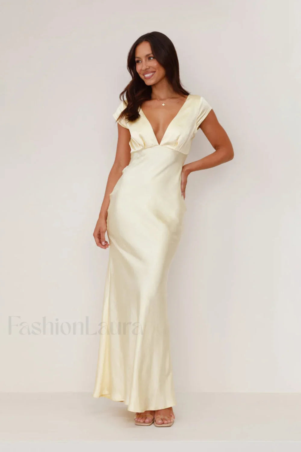 Deep V Neck Bodycon Backless Midi Work Dress