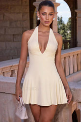 Deep V Neck Halter Waist Sexy Hottie Mini Dress Apricot / S