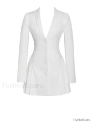 Delia White Blazer Charming Dress with Pleated Detail Dresses