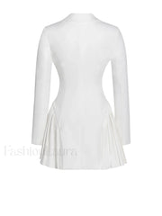 Delia White Blazer Charming Dress with Pleated Detail Dresses