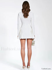 Delia White Blazer Charming Dress with Pleated Detail Dresses
