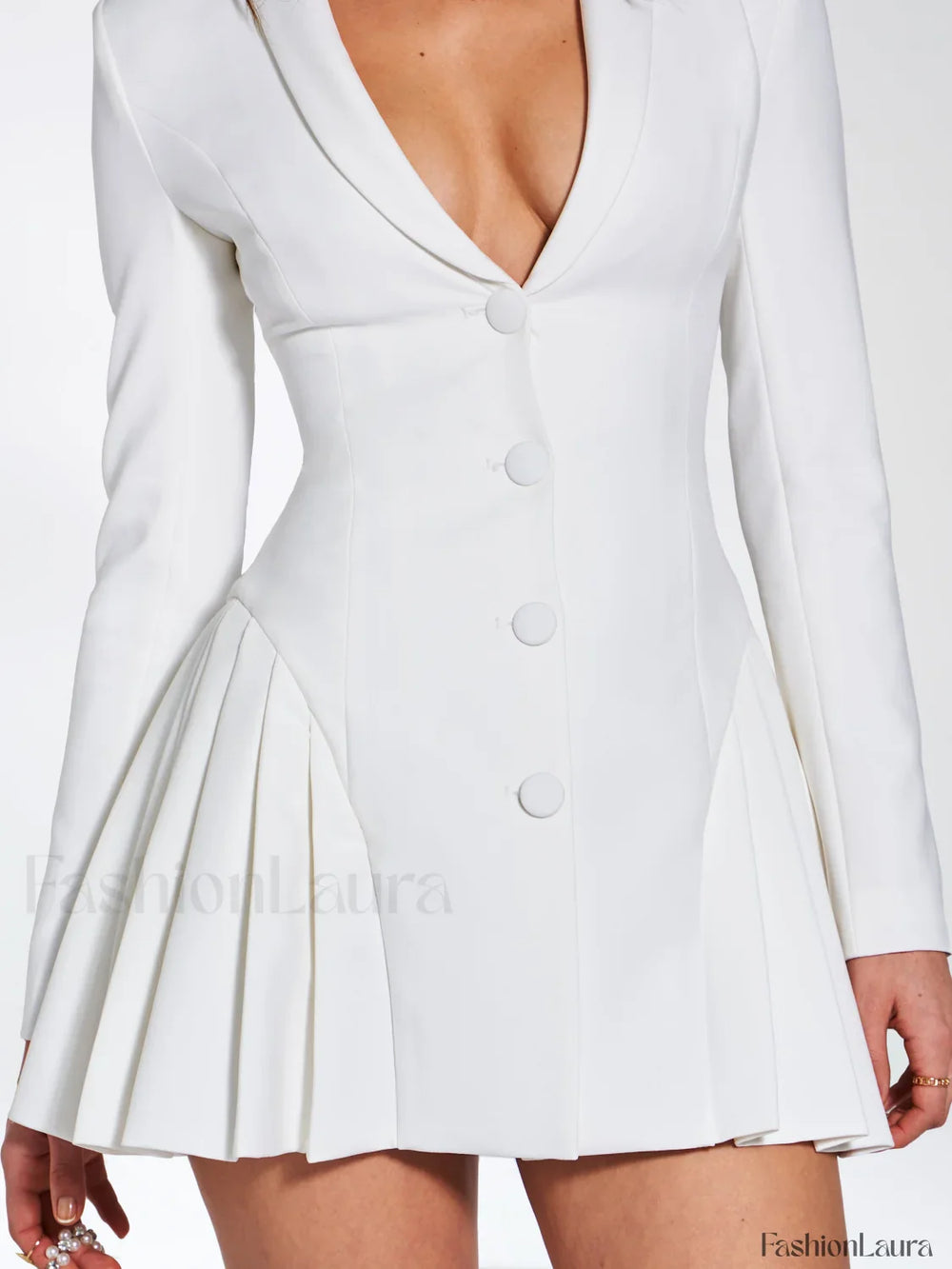 Delia White Blazer Charming Dress with Pleated Detail Dresses