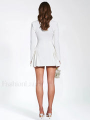 Delia White Blazer Charming Dress with Pleated Detail Dresses