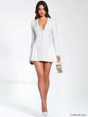 Delia White Blazer Charming Dress with Pleated Detail M / US 6 8 Dresses