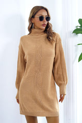Cable Knit Turtleneck Sweater Dress