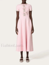 Diamond Bowknot Midi Dress PINK / S