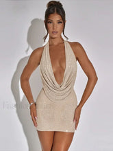 Diamond V Neck Strapless Mini Dress Khaki / S