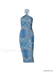 Dizzy Print Halter Bodycon Midi Dress Midi Dresses