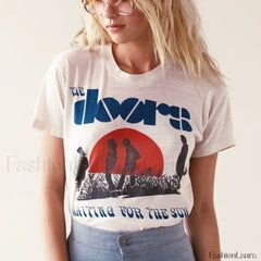 Doors Sun Print Kawaii Vintage Aesthetic T Shirt WHITE / S