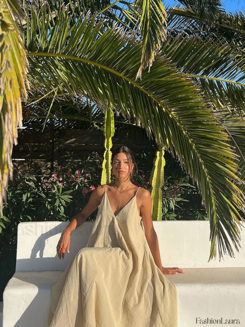 Double Layers Graceful V neck Long Dress Dresses