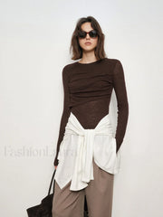 Double Layers Solid Trendy Long Sleeve Top T Shirts