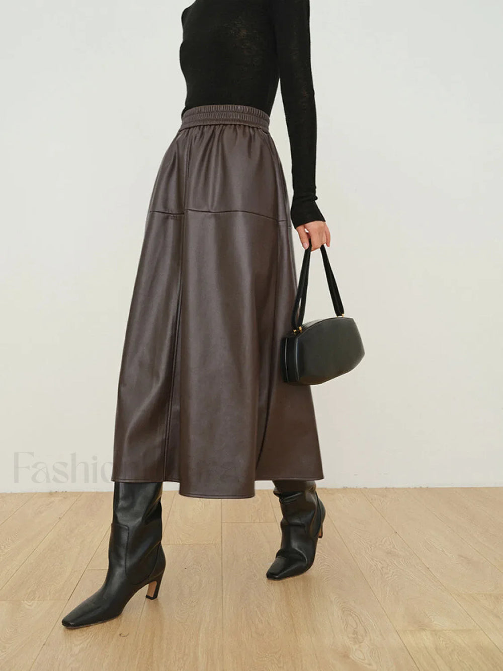 Double Pockets Graceful Leather Maxi Skirt Dark Brown / XS Skirts