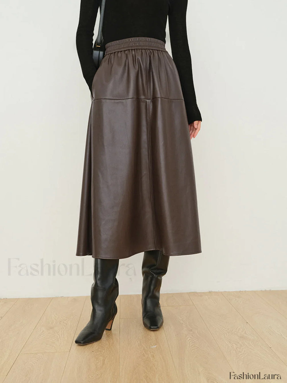 Double Pockets Graceful Leather Maxi Skirt Skirts