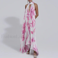 Draped Ethnic Hem Printed Maxi Dress pink / S