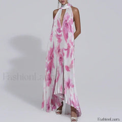 Draped Ethnic Hem Printed Maxi Dress pink / S