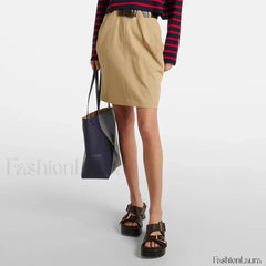 Draped Peplum Belted Cotton Skirt