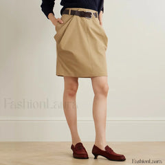 Draped Peplum Belted Cotton Skirt