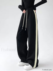 Drawstring Contrast Trim Trendy Wide Leg Sweatpants Sweatpants