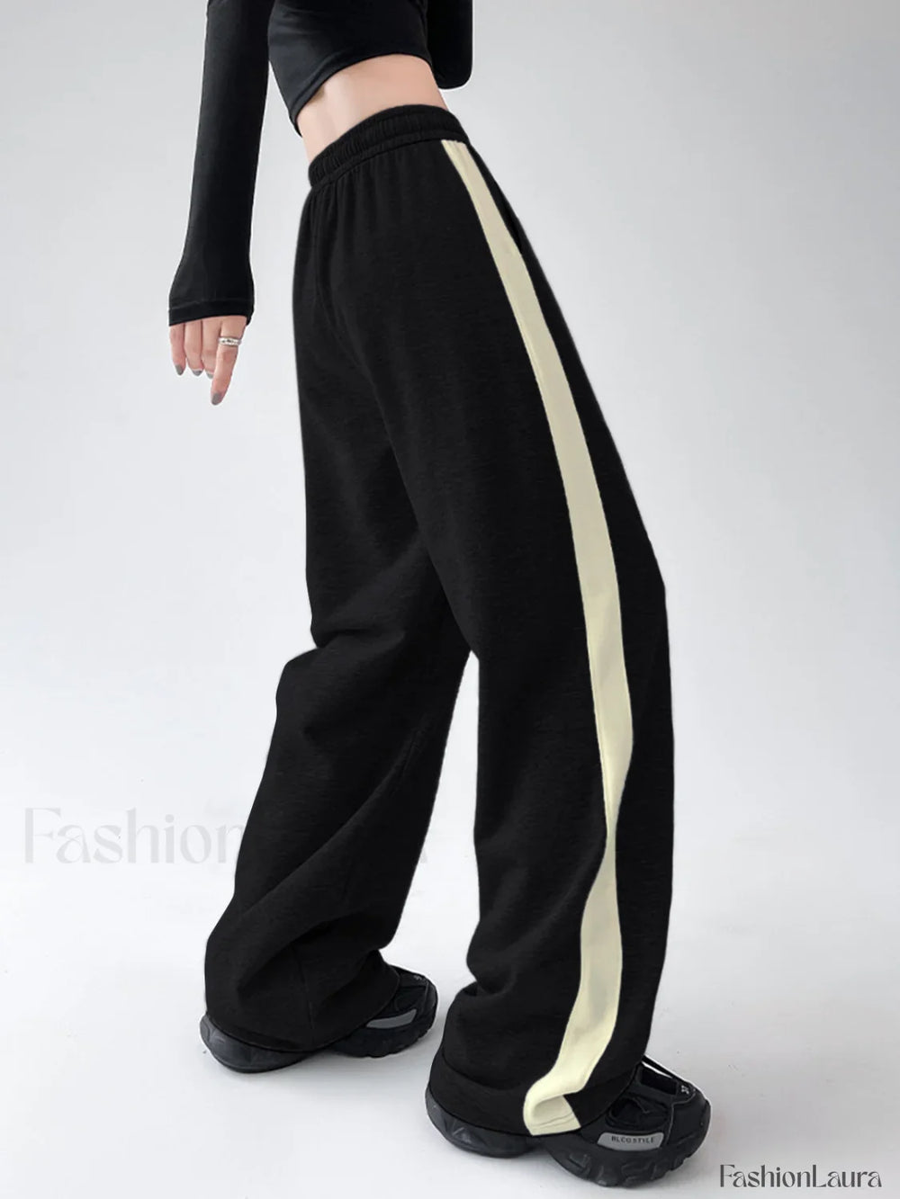 Drawstring Contrast Trim Trendy Wide Leg Sweatpants Sweatpants