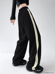 Drawstring Contrast Trim Trendy Wide Leg Sweatpants Sweatpants