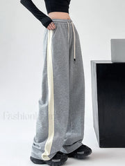 Drawstring Contrast Trim Trendy Wide Leg Sweatpants Sweatpants