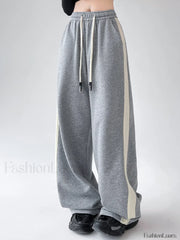 Drawstring Contrast Trim Trendy Wide Leg Sweatpants Light Grey / XS Sweatpants