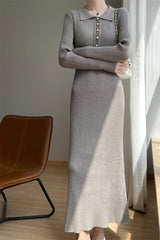 Elegant Collared Maxi Sweater Dress