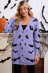 Halloween Bat Jacquard Knit Sweater Purple / S