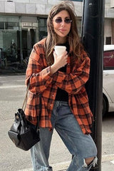 Relaxed Fit Mid Length Plaid Blouse