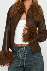 Fur Collar Leather Spliced Jacket