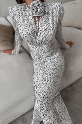Polka Dot Floral V-Neck Puff Sleeve Maxi Dress