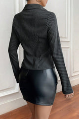 V Neck Striped Long Sleeve Blouse