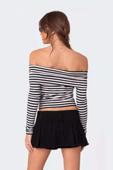 Slim Fit Striped Slit Neck Knit Top