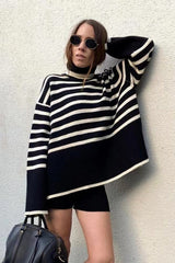 Heavyweight High Neck Striped Sweater