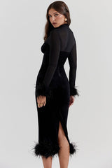 Textured Velvet Fuzzy Accent Cocktail Dress