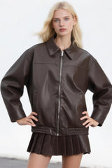 PU Leather Casual Lapel Jacket