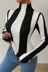 Classic Black White Vertical Stripe Knit Top
